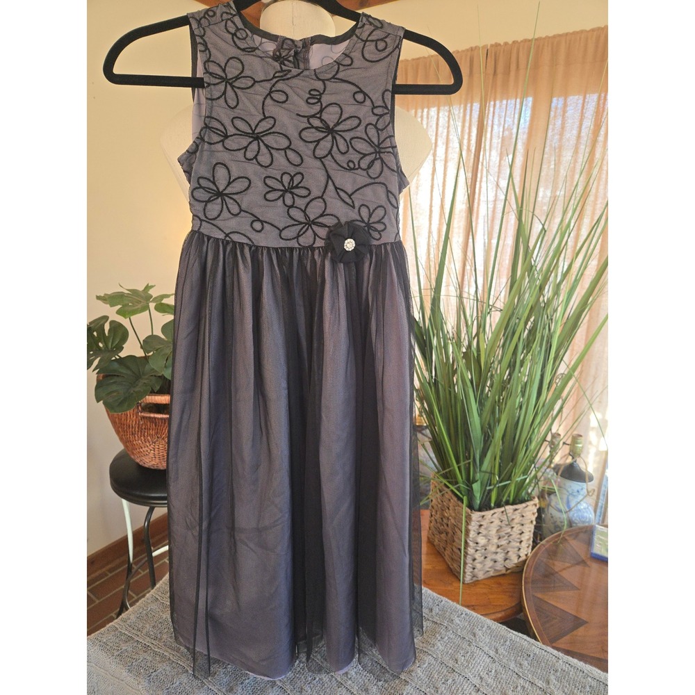PERFECTLY DRESSED - Girls Dressed Black Floral Tulle Flower Party Dress - Size 8